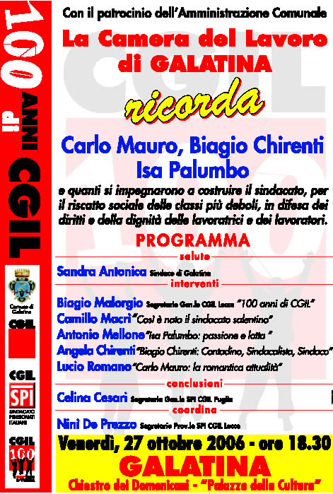 PROGRAMMA CENTENARIO DELLA CGIL